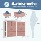 TV Stand, Dresser with 8 Fabric Drawers, Spacious Storage Tower for Closet, TV Stand with Wood Top and Mental Frame, Storage Unit for Living Rooms, Bedroom and Entryway, Pink