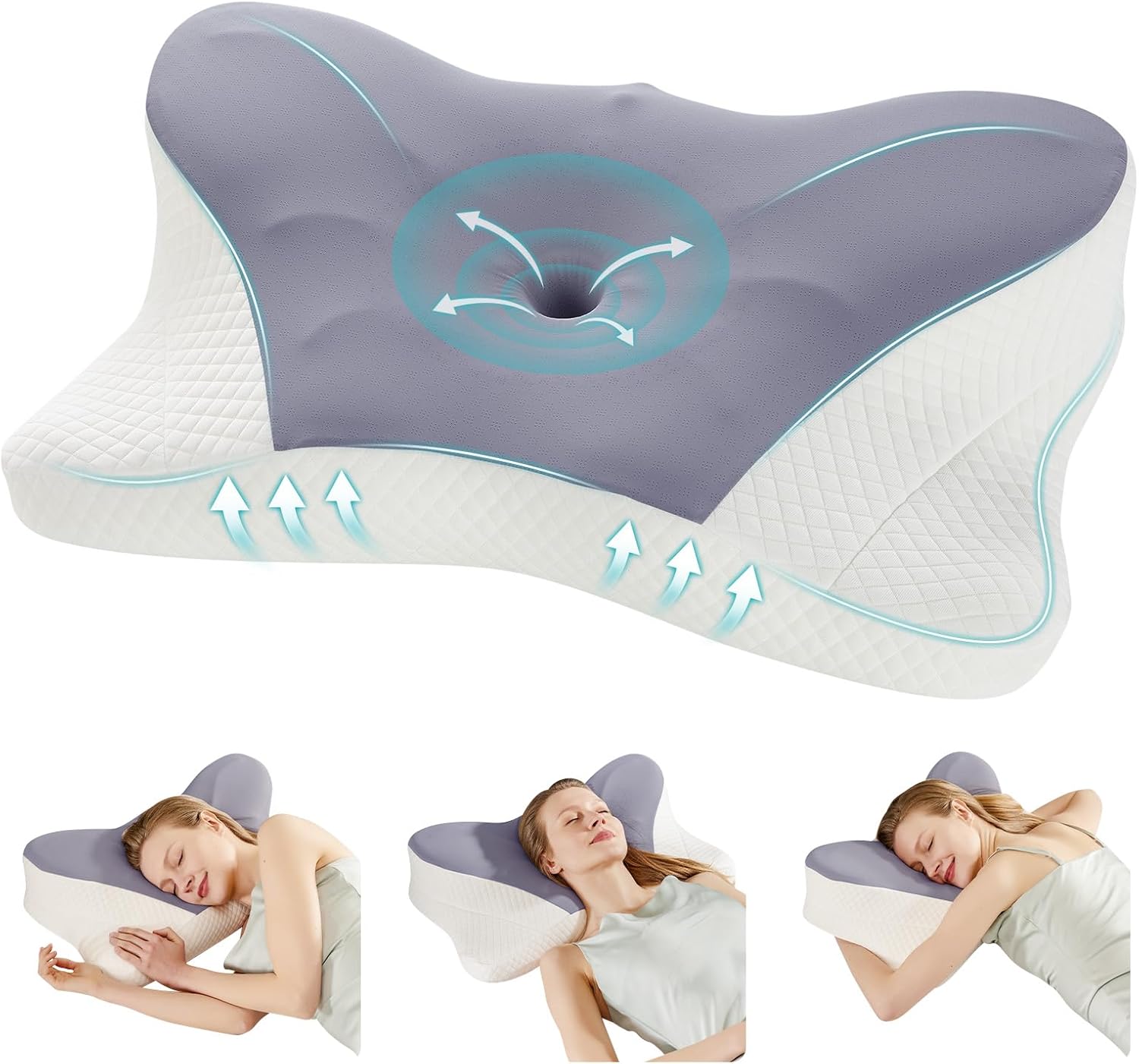 Cervical Pillow for Neck and Shoulder, Contour Memory Foam Pillow, Ergonomic Neck Support Pillow for Side Back Stomach Sleepers with Pillowcase