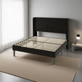 PU Wingback Upholstered Bed Frame with Wood Slat Support, No Box Spring Needed, Easy Assembly for Bedroom (Queen)