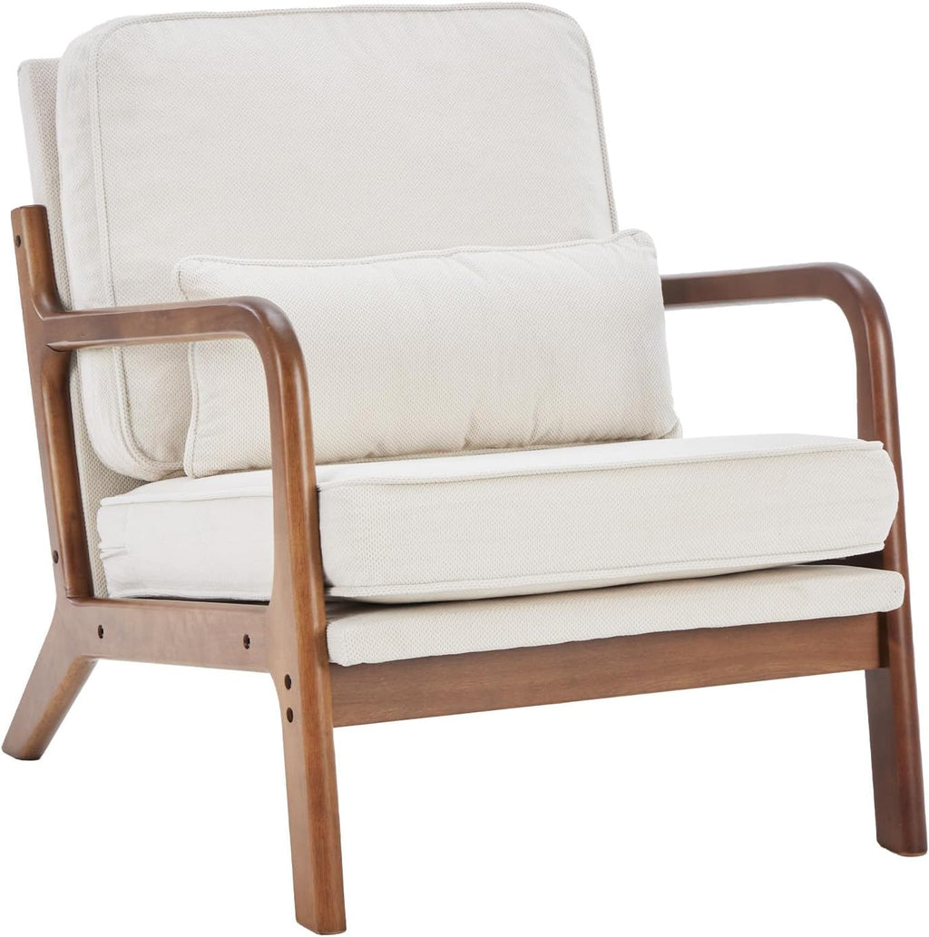Mid Century Accent Chair, Modern Living Room Chairs with Arms and Waist Cushion, Reading Chairs for Adults, Lounge Chair for Bedroom, Solid Wooden Frame, Classic Green