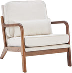 Mid Century Accent Chair, Modern Living Room Chairs with Arms and Waist Cushion, Reading Chairs for Adults, Lounge Chair for Bedroom, Solid Wooden Frame, Classic Green