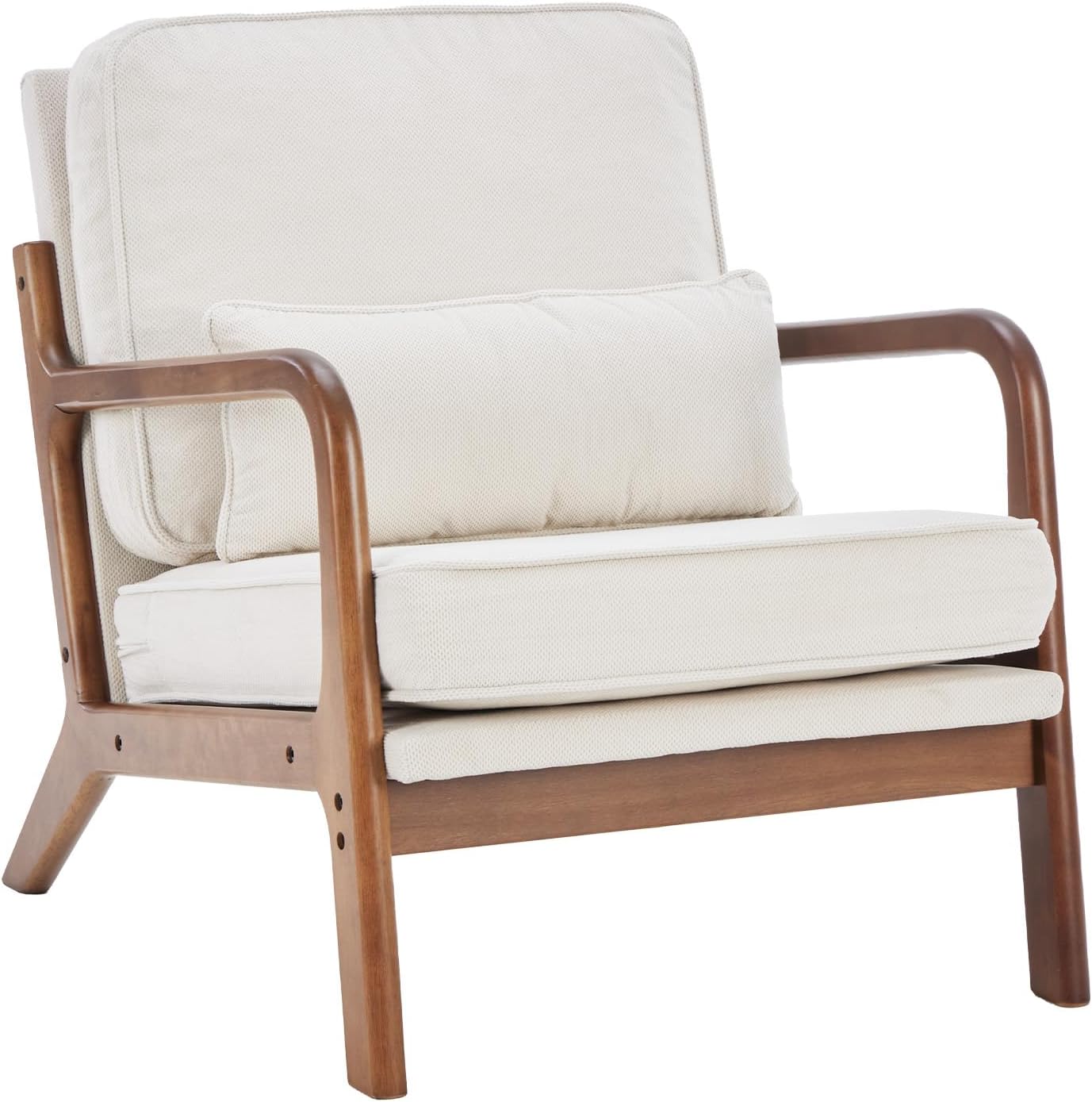Mid Century Accent Chair, Modern Living Room Chairs with Arms and Waist Cushion, Reading Chairs for Adults, Lounge Chair for Bedroom, Solid Wooden Frame, Classic Green