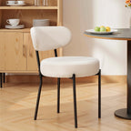 Dining Chairs Set of 2, Mid Century Modern Chair Round Upholstered Curved Backrest, Kitchen Vanity Living Room Chairs with Black Metal Legs??Ivory White