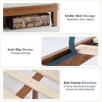 Queen Size Wood Bed Frame with Headboard, Solid Natural Wooden Platform Bed Base, Heavy Duty Slat Support Mattress Foundation, No Box Spring Needed, Low-Profile Design