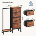 Dresser with Hanging Rack, 4-in-1 Fabric Dresser for Bedroom, Closet Organizer with Clothes Rack, Shoe Rack & Hooks, Tall Storage Tower for Small Spaces, Apartment, Dorm, Rustic Brown