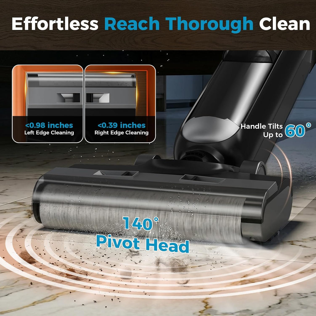 Wet Dry Vacuum Cleaner, Cordless All-in-One Vac Mops, Vacuum Mop with Self-Cleaning System, Dual Water Tank Design, Tangle-Free Brush, Dual-Edge Cleaning, 35-Min Runtime