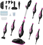 10-in-1 Steam Mop, 1550W Detachable Handheld Steam Cleaner for Floor Cleaning, 16FT Cord, 2 Washable Pads, Multi-Purpose Floor Steamer for Hardwood, Carpet, Tile, Grout, Windows, Black Grey