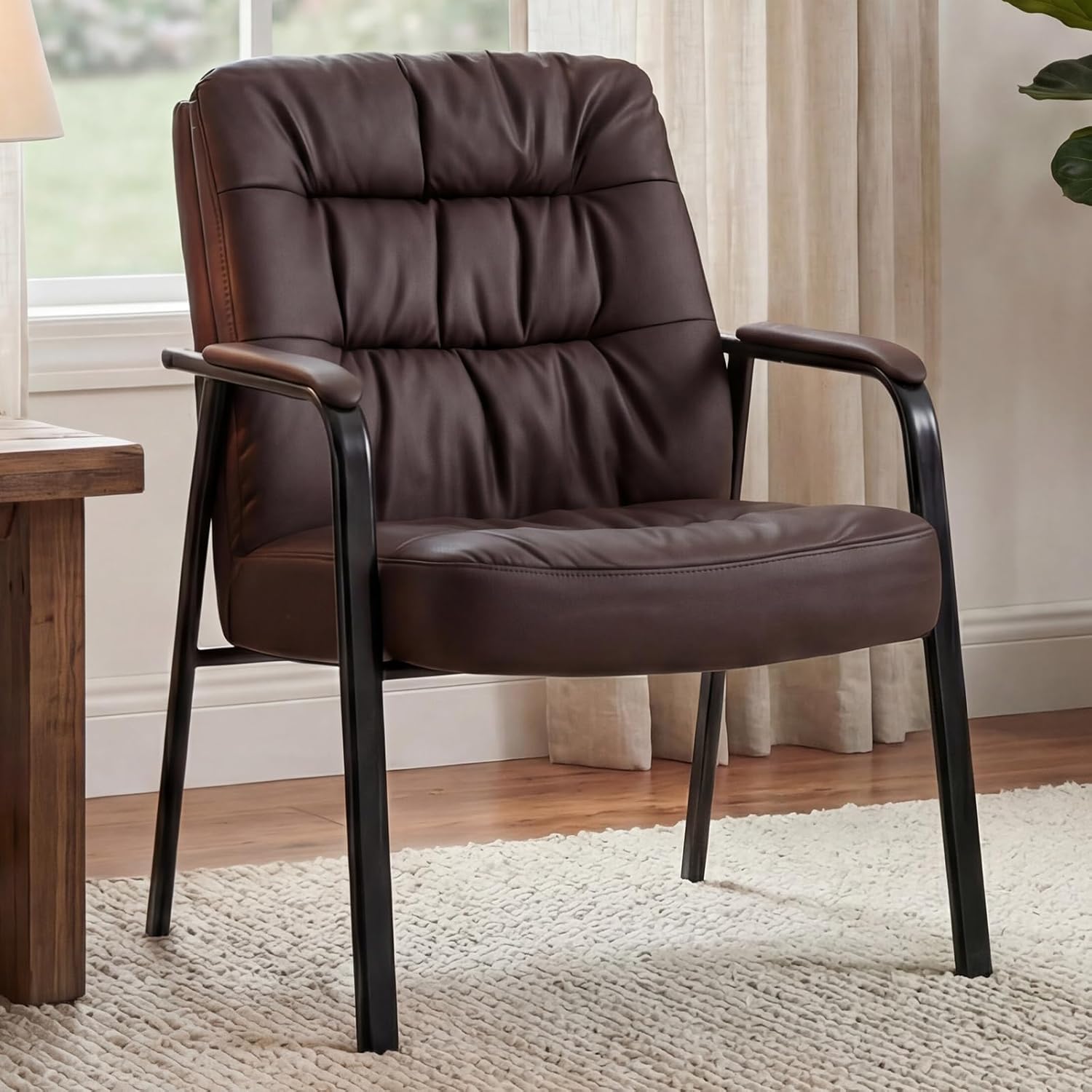 Waiting Room Guest Chair Set of 6, Leather Ergonomic Office Desk Reception Chair No Wheels with Padded Armrest for Conference Lobby Medical Waiting Area Bedroom, Black