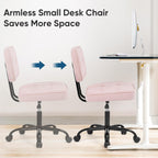 Home Office Desk Chair - Ergonomic Armless PU Leather Computer Rolling Task Chair??with Comfy Lumbar Support and Height Adjustable, Vanity, Bedroom, Pink