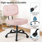 Home Office Desk Chair - Ergonomic Armless PU Leather Computer Rolling Task Chair??with Comfy Lumbar Support and Height Adjustable, Vanity, Bedroom, Pink