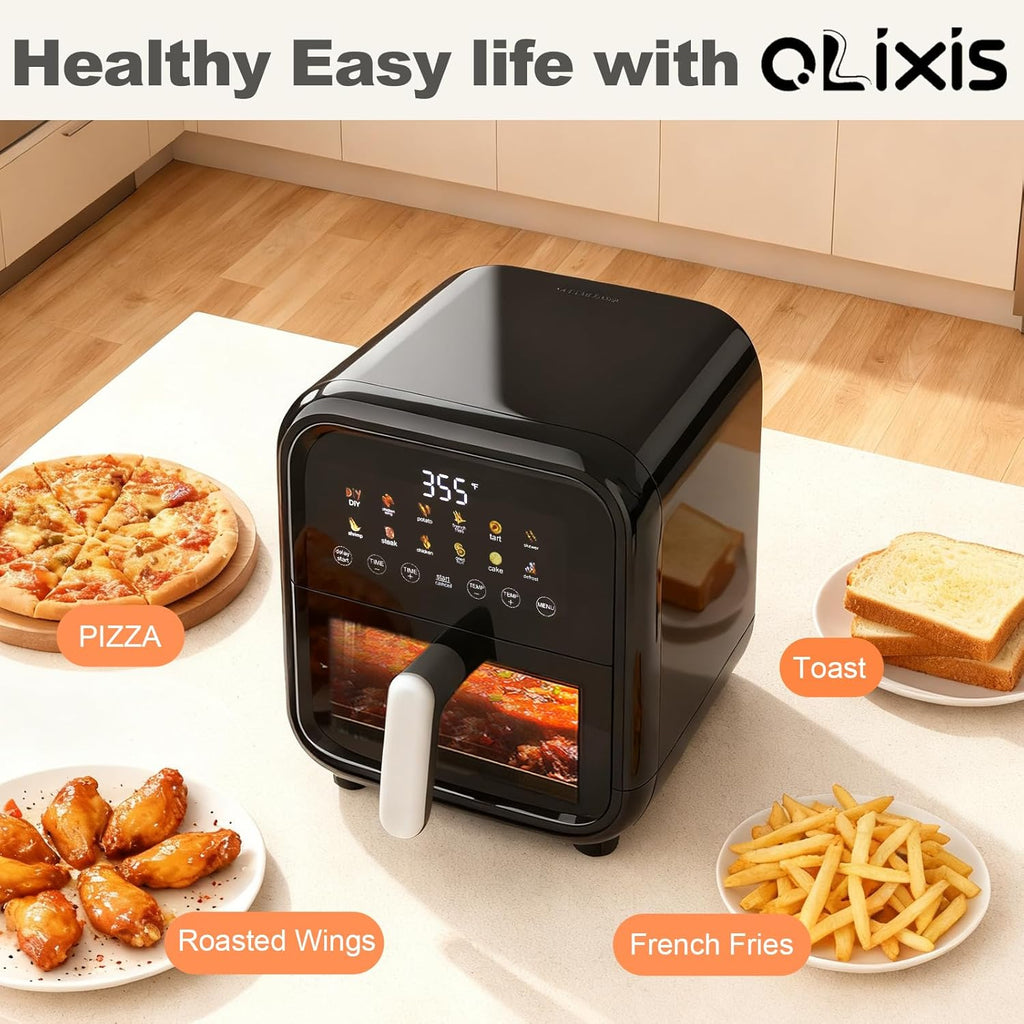 7.9QT Air Fryer with Window, 12-In-1 Large Air Fryer for Family, 400??F Rapid Air Crispy Technology, Roast Bake Dehydrate Reheat, Nonstick & Easy-Clean Basket, 1800W, Black