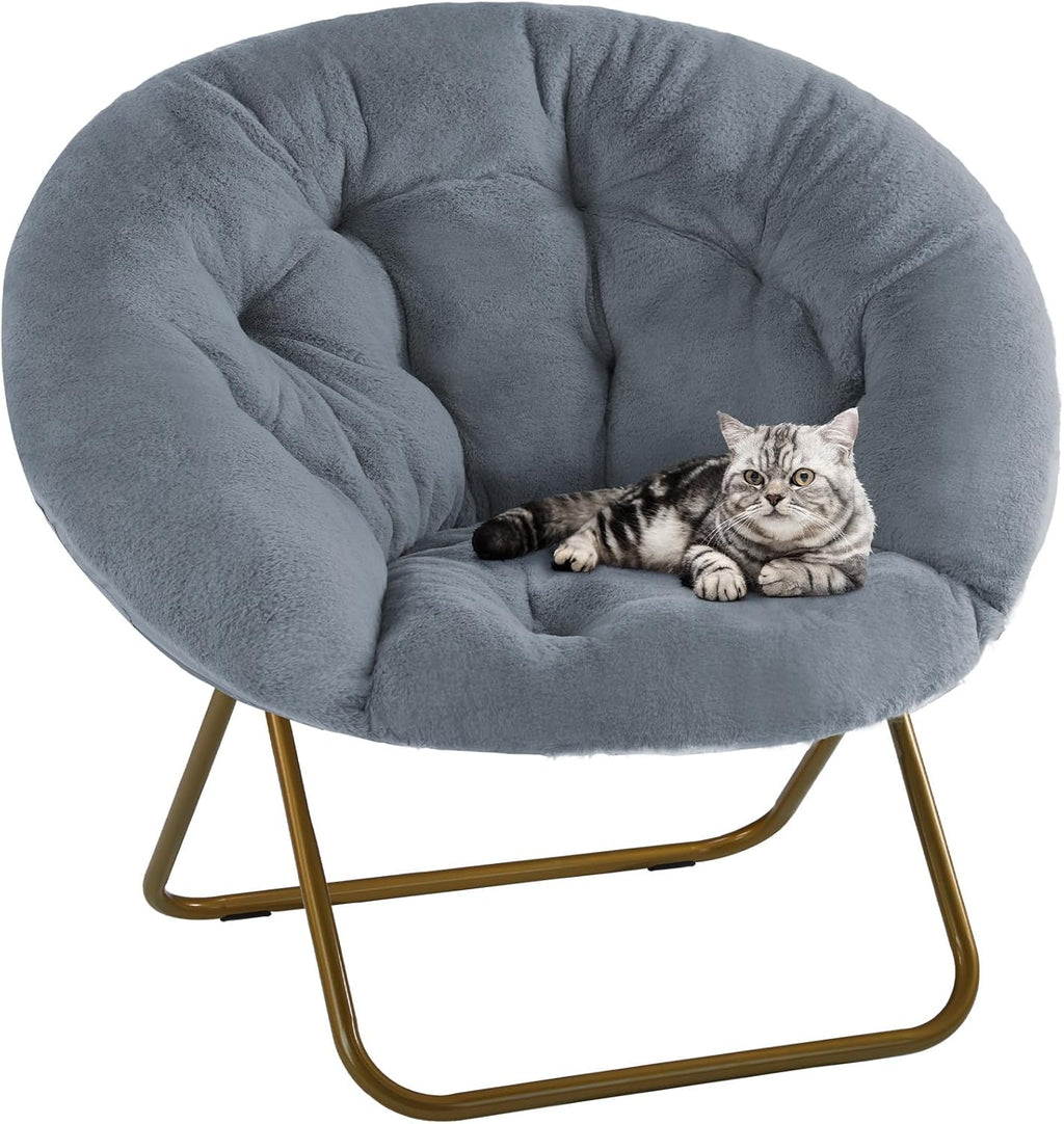 Comfy Saucer Chair, Faux Fur Lounge Seasting XL Circle Chair for Bedroom, Dorm & Gaming, Foldable Fashion Accent Seat for Small Spaces, Folding Moon/Mushroom/Round Oversized Style