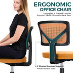 Armless Desk Chairs Set of 2, Ergonomic Adjustable Home Office Swivel Rolling Task Chair No Arms, Comfy Mesh Mid Back Computer Work Vanity Desk Chiars with Wheels for Small Spaces, New Orange