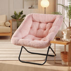 Comfy Saucer Chair,Faux Fur Lounge Seasting XL Circle Chair for Bedroom, Dorm & Gaming, Foldable Fashion Accent Seat for Small Spaces, Folding Moon/Mushroom/Round Oversized Style,Hot Pink