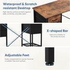 Computer Desk 47 Inch with 4 Drawers Home Office Table with Mesh Shelf for Work Study Writing Gaming Storage Furniture for Bedroom, Rustic Brown