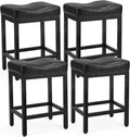 24 Inch Saddle Bar Stools Set of 4, Counter Height Stools with Curved PU Leather Surface, 3.7 Thick Upholstery Bar Height Stools with Footrest for Kitchen Island, Dining, Cafe, Classic Black