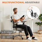 Big and Tall Office Desk Chair with Lumbar Support, 500lbs Heavy Duty Mesh Ergonomic Computer Chair with 4D Armrest and Wide Comfy Seat, Wheels for Adult, Grey