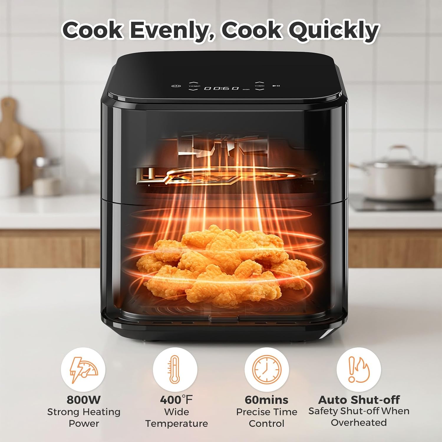 3QT Air Fryer, Small Air Fryer with Digital PP Touch Panel, 400?H Max Temp, Overheat Protection and Auto Shut-off, Nonstick and Dishwasher Safe Basket for Roast, Bake, Broil, Reheat, Black