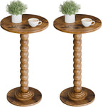 Round Side Table for Small Spaces, Modern Accent End Table with Solid Wood Leg, Versatile Drink Table for Living Room, Bedroom, Corners, Brown 2 Pack