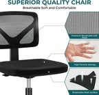 Armless Office Chairs with Wheels, Ergonomic Adjustable Home Desk Swivel Rolling Task Chair No Arms, Comfy Mesh Mid Back Computer Work Vanity Desk Chairs for Small Spaces, New Black