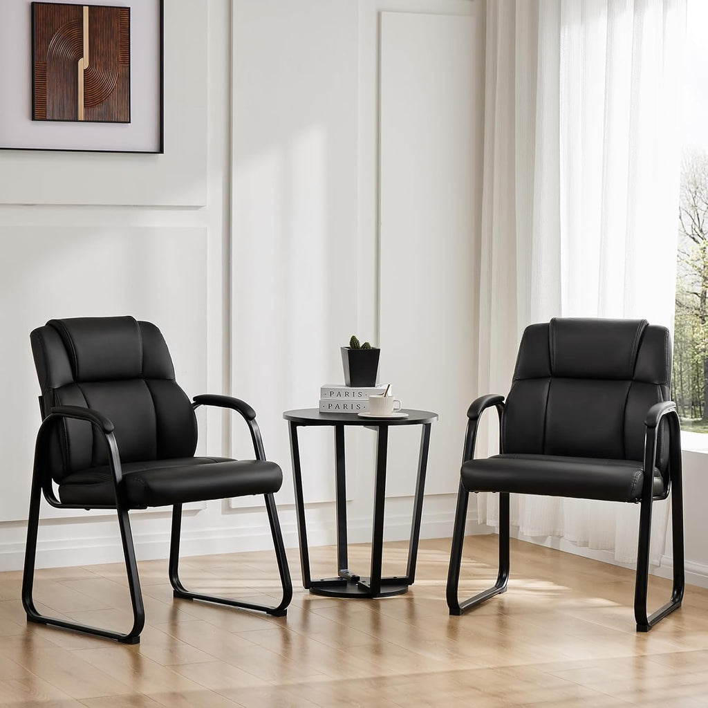 Waiting Room Guest Chair Set of 4, Stationary Office Reception Chairs No Wheel, Comfy Padded Arms and Seld Base, for Conference Room Lobby Home Computer Desk Bedroom Elderly, Deep Black
