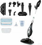 10-in-1 Steam Mop, 1550W Detachable Handheld Steam Cleaner for Floor Cleaning, 16FT Cord, 2 Washable Pads, Multi-Purpose Floor Steamer for Hardwood, Carpet, Tile, Grout, Windows, Black Grey