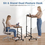 31.5 Adjustable Height Mobile Desk with Locking Wheels & Pin-Lock, Portable Workstation for Walking Pad & Active Home Office, Rustic Brown