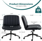 Criss Cross Chair with Wheels Wide Cross Legged Office Desk Vanity Chair Comfy Fabric Armless Adjustable Swivel for Home Computer Task PU Black