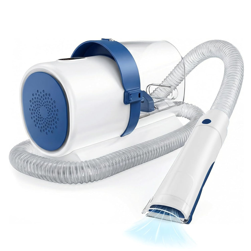 Pet Grooming Vacuum Kit 2.5L, 3 Adjustable Suction Modes Pet Clipper, 5 Professional Grooming Tools with Cordless Low Noise Dog & Cat Hair Clippers, Blue & White