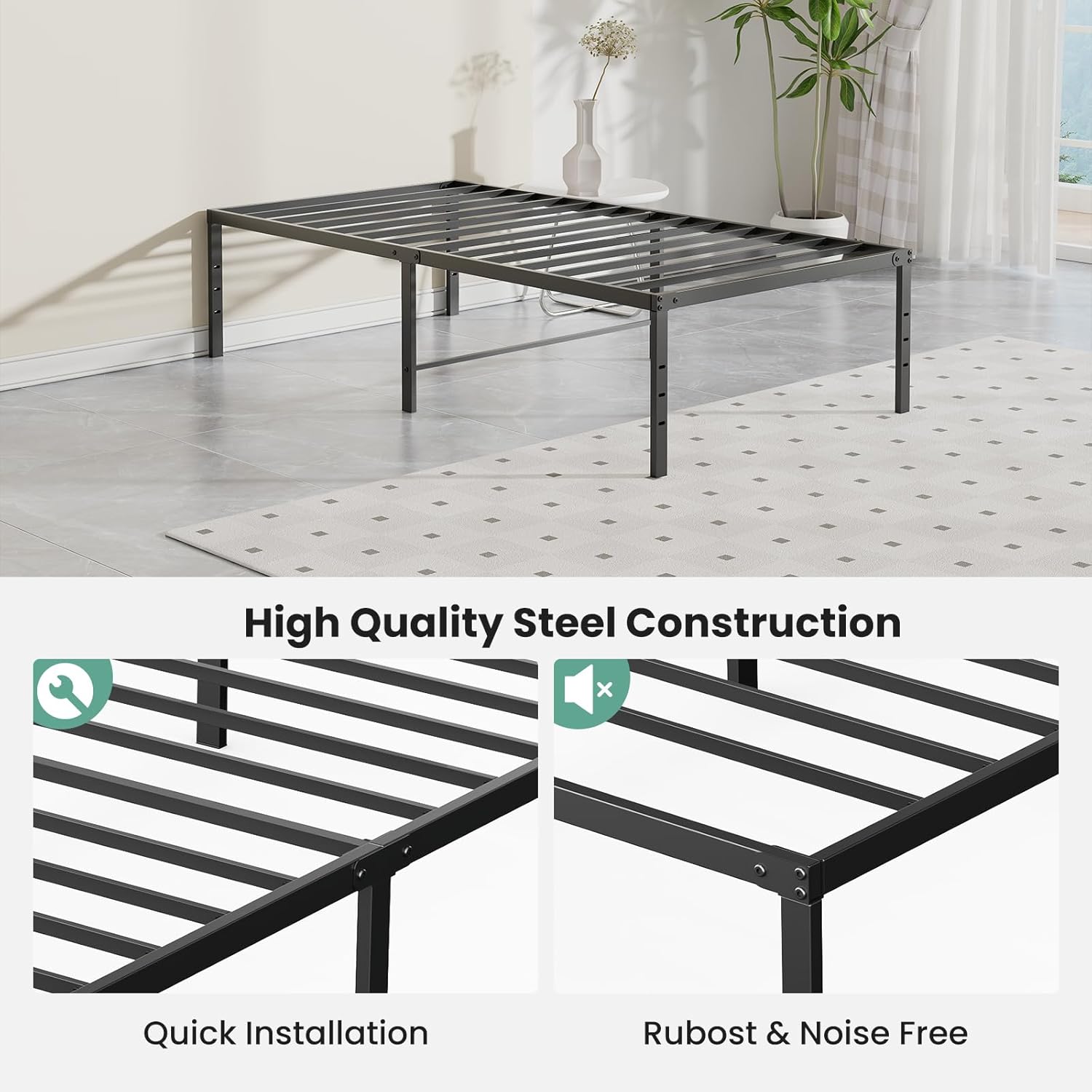 Twin Bed Frame, Heavy Duty Sturdy 12 Inch Metal Platform Bed Frames, Enhanced Stability & Noise-Free, Under-Bed Storage, No Box Spring Needed, Easy Assembly