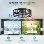 Ceiling Fans with Remote, Farmhouse Ceiling Fan, 19 Inch Low Profile Caged Fandelier, Flush Mount with 6 Wind Speeds, for Bedroom, Kitchen, Living Room, Bulbs Not Included, Black
