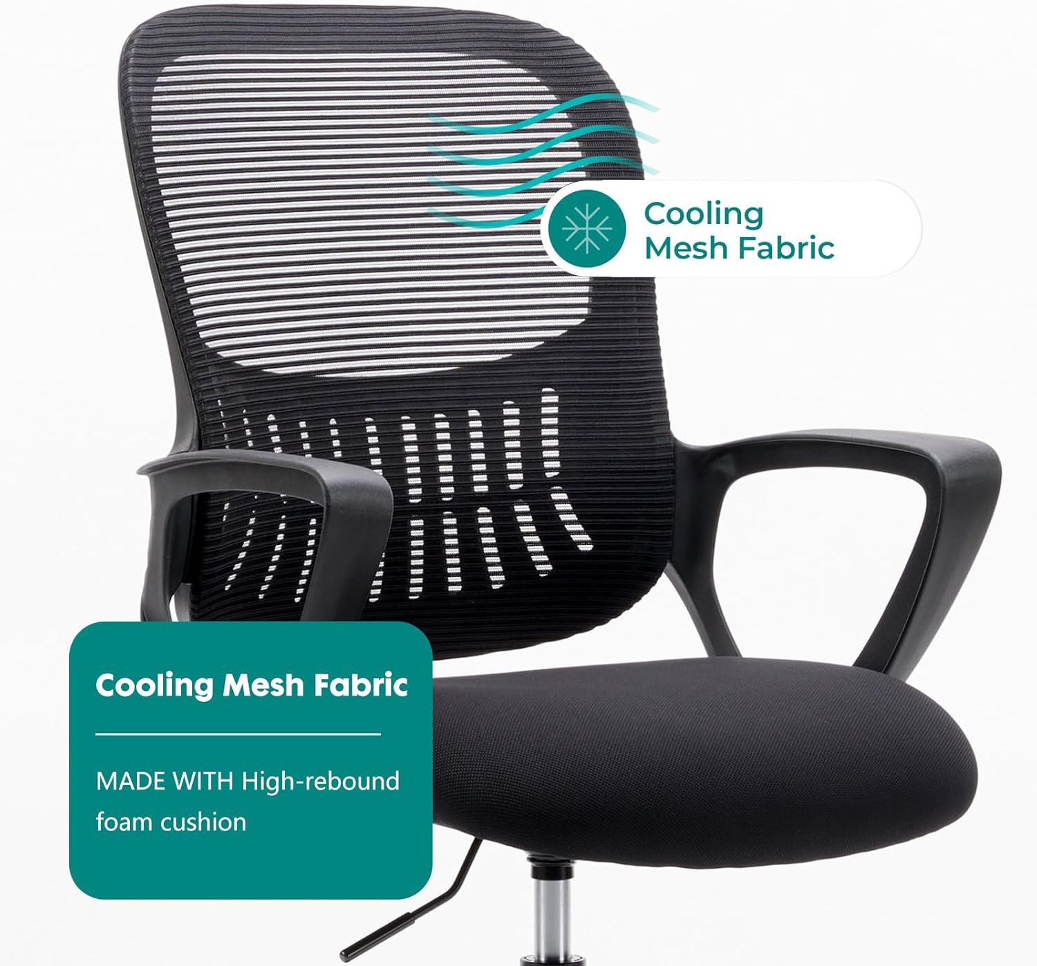 Drafting Chair - Counter Height Adjustable Tall Office Desk Chair with Fixed Armrests and Comfortable Lumbar Support for Standing Desk, Deep Black