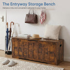 47.2 Extra Large Storage Bench with 2 Safety Gel-Buffered Hinges, Blanket Chest for Bedroom Living Room, Support 150lbs, 2 U-Shaped Cut-Out Pull, Non-Slip Base, Rustic Wood