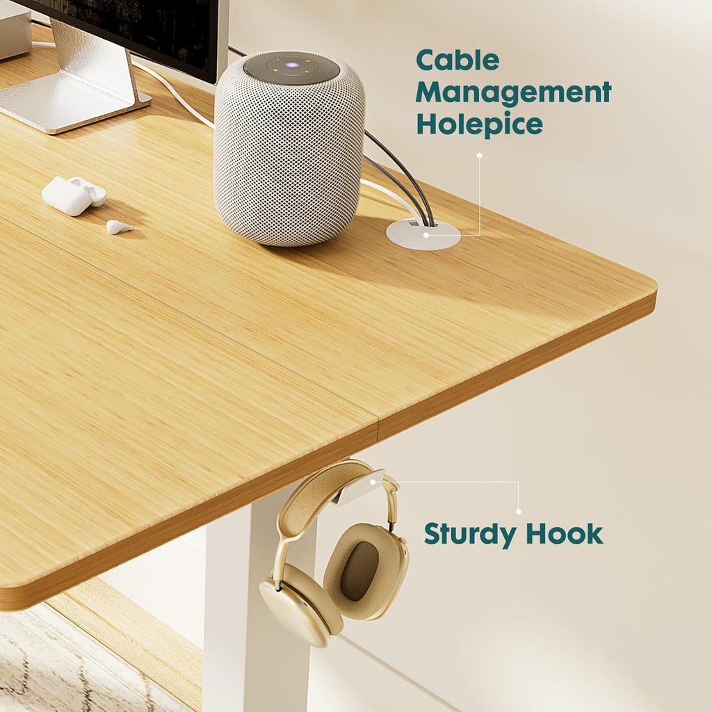 Electric Standing Desk Adjustable Height, 40x24 Inch Sit Stand Up Home Office Desks Memory Computer Workstation PC Work Table with Preset Splice Wood Board Metal Frame, Oak