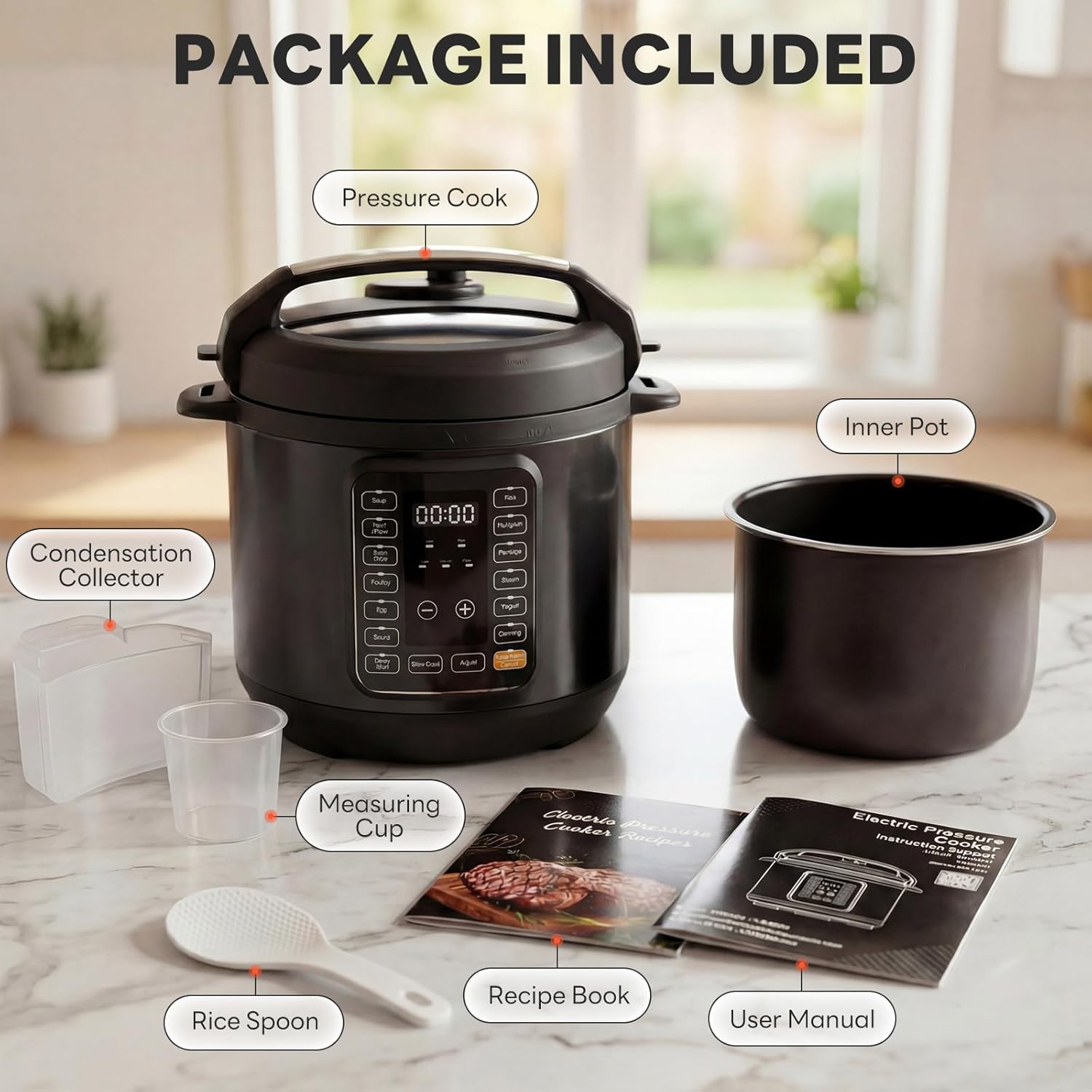 16-in-1 Electric Pressure Cooker, 6QT Programmable Multi Cooker with 12 One-Touch Presets, Soup Steam Yogurt and More, Ceramic Inner Pot Delay Start & Keep Warm, Includes Recipe Guide, Black