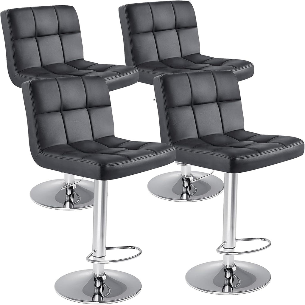 Bar Stools Set of 2, Armless PU Leather Adjustable Swivel Barstools, Hydraulic Kitchen Counter Height Thickened Seat Cushion Square Island Countertop Chairs with Back, Black