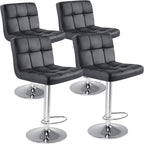 Bar Stools Set of 2, Armless PU Leather Adjustable Swivel Barstools, Hydraulic Kitchen Counter Height Thickened Seat Cushion Square Island Countertop Chairs with Back, Black