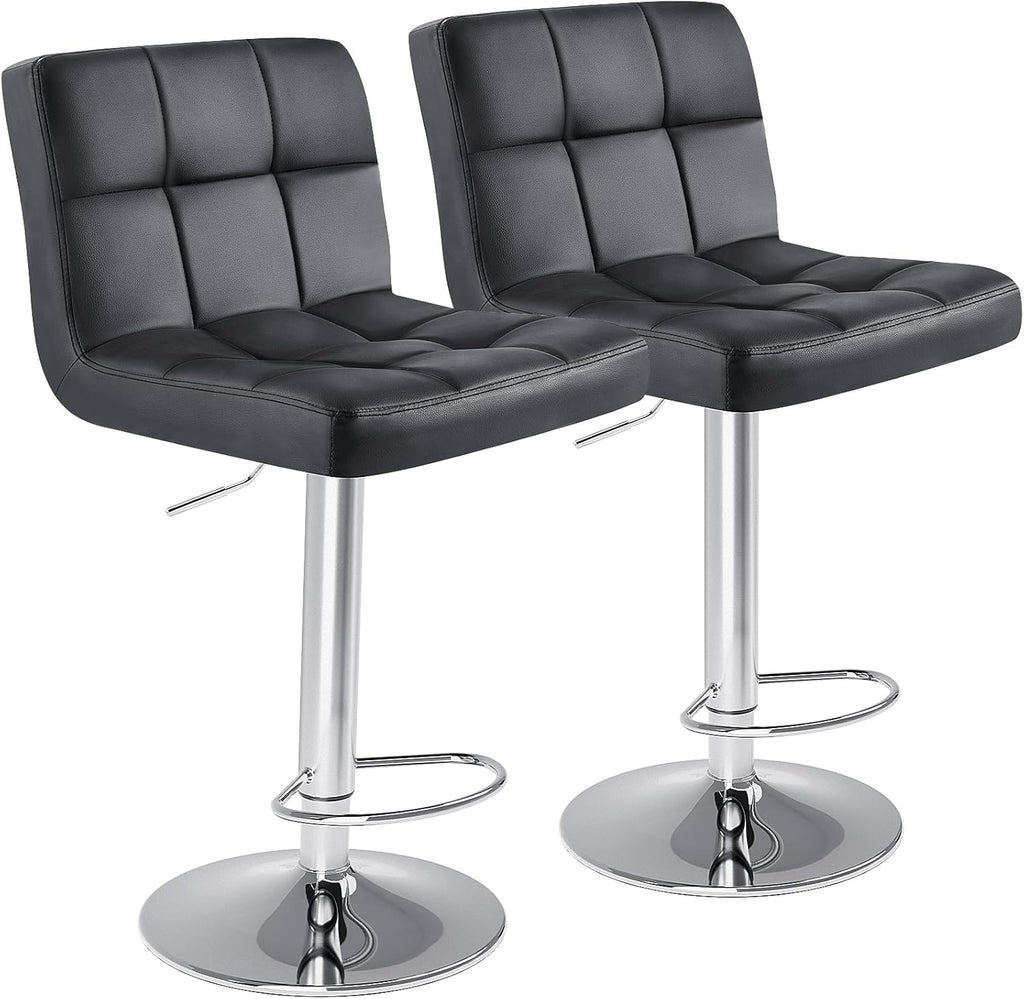Bar Stools Set of 2, 24 inch Counter Height Bar Stools, Upholstered Modern Kitchen Barstools with Metal Base, PU Leather Saddle Stools for Kitchen Island, Grey