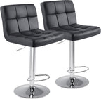 Bar Stools Set of 2, 24 inch Counter Height Bar Stools, Upholstered Modern Kitchen Barstools with Metal Base, PU Leather Saddle Stools for Kitchen Island, Grey
