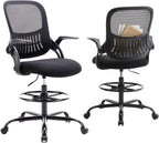 Drafting Chair for Standing Desk, Counter Height Adjustable, Flip-up Arms, Ergonomic Mid Back Mesh Rolling Work Swivel Office Computer Chairs with Wheels, Grey