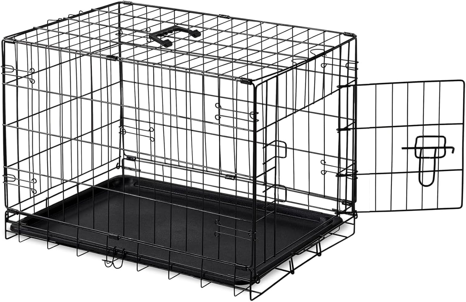 Dog Crate, 30 Inch Medium Single Door Dog Cage with Plastic Leak-Proof Pan Tray, Folding Metal Wire Pet Kennel for Indoor, Outdoor, Travel