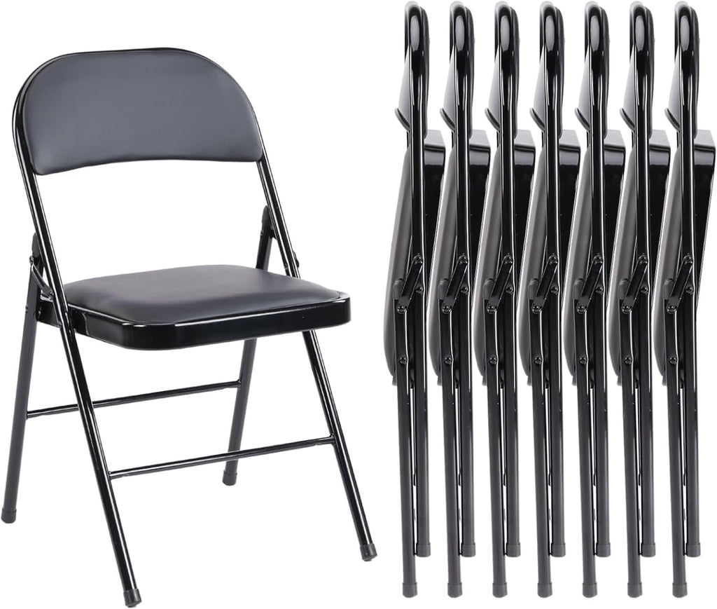 Folding Chair 4 Pack, Leather Padded Foldable Chairs, Sturdy Metal Portable Chairs, Easy to Use and Store, Outdoor and Indoor, for Home, Office, Party, Garden, Kahki
