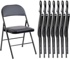 Folding Chair 4 Pack, Leather Padded Foldable Chairs, Sturdy Metal Portable Chairs, Easy to Use and Store, Outdoor and Indoor, for Home, Office, Party, Garden, Kahki