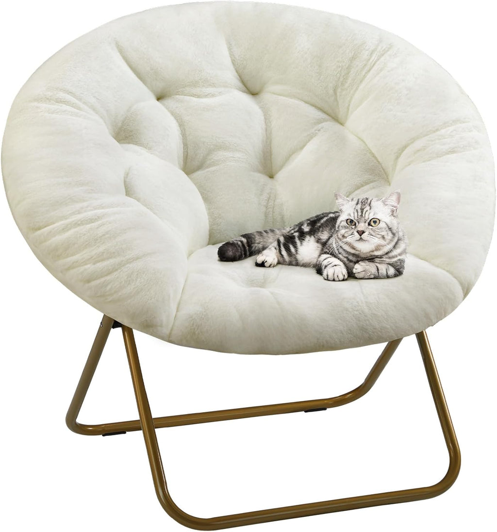 Saucer Chair, Foldable Living Room Chairs, Soft Faux Fur Lounge Chair for Bedroom, Reading Chairs for Adults, X-Large (Pink)