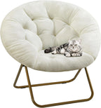 Comfy Saucer Chair, Faux Fur Lounge Seasting XL Circle Chair for Bedroom, Dorm & Gaming, Foldable Fashion Accent Seat for Small Spaces, Folding Moon/Mushroom/Round Oversized Style