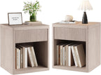 22.7 Modern Night Stand with Drawer and Open Shelf, Mid Century Bedside Table for Bedroom, Wood End Table with Fluted Front, Sturdy Compact Sofa Side Table, White Oak