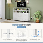 TV Stand for Up to 45 inch TV, Wood Top TV Media Console Table with 6 Fabric Drawers, 2 Shelves, Entertainment Center with LED Lights & Charging Station for Living Room, Hallway, White