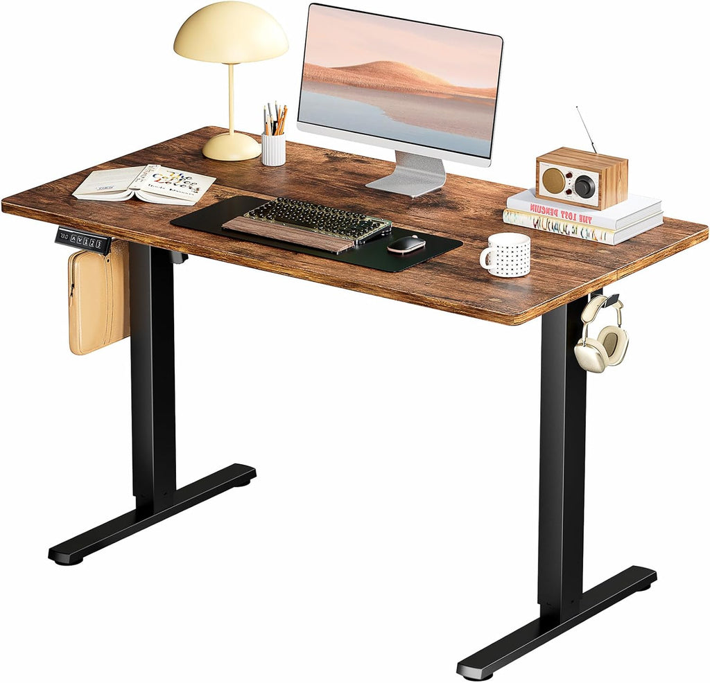 Electric Standing Desk Adjustable Height, 40x24 Inch Sit Stand Up Home Office Desks Memory Computer Workstation PC Work Table with Preset Splice Wood Board Metal Frame, Oak