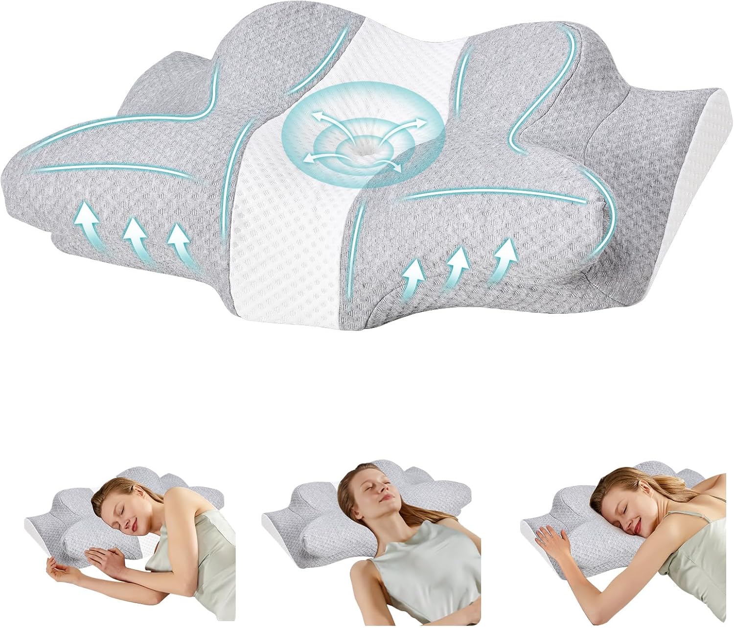Cervical Pillow for Neck and Shoulder, Contour Memory Foam Pillow, Ergonomic Neck Support Pillow for Side Back Stomach Sleepers with Pillowcase