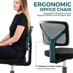 Armless Office Chairs with Wheels, Ergonomic Adjustable Home Desk Swivel Rolling Task Chair No Arms, Comfy Mesh Mid Back Computer Work Vanity Desk Chairs for Small Spaces, New Black